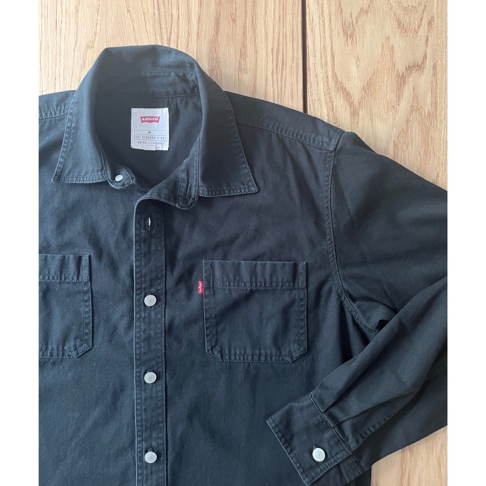 Levis Mens Black Denim Button Down Shirt Long Sleeve Red Tag Vintage Y2K Medium